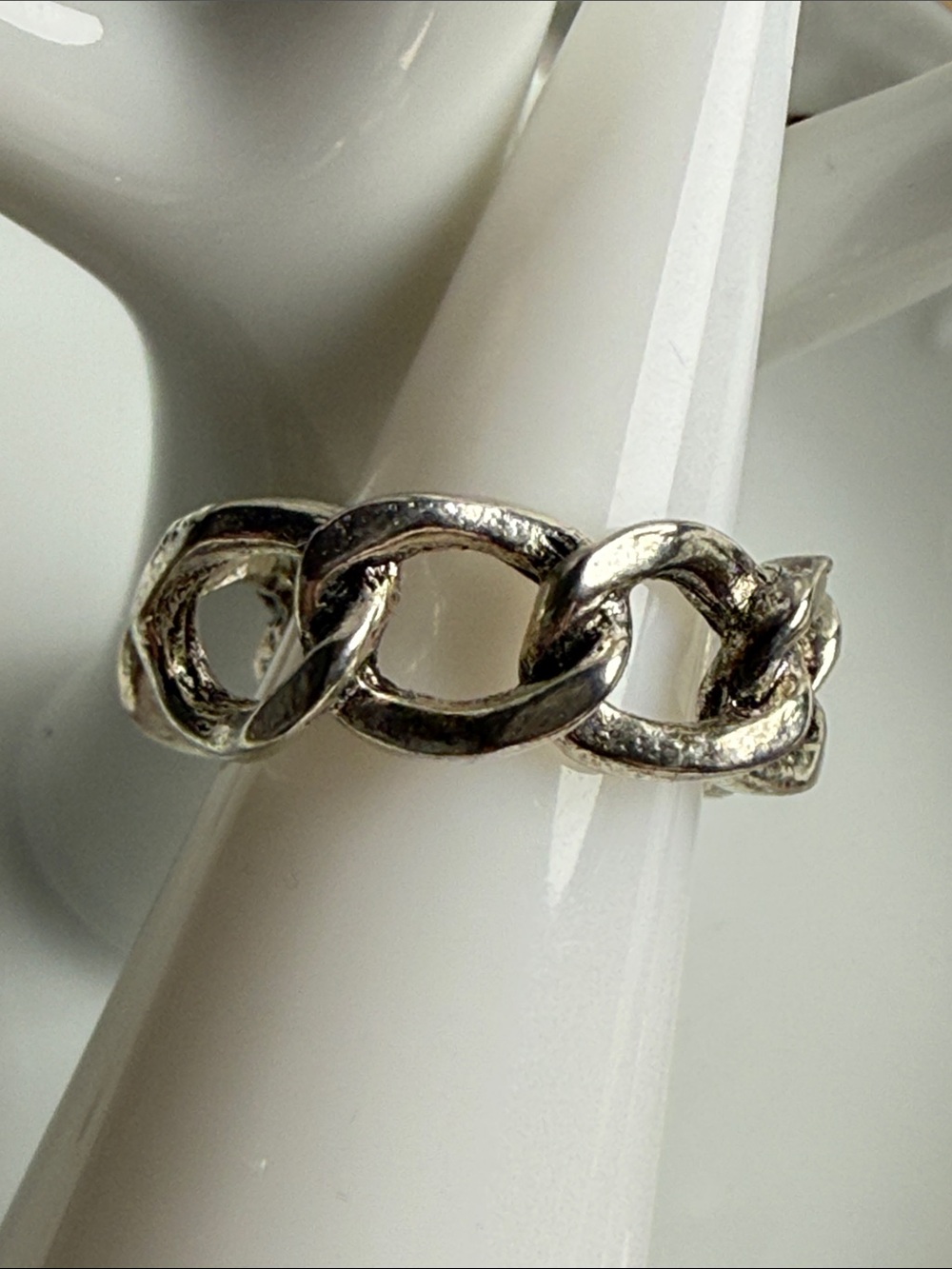 Chunky Silver tone Chain Link Ring Sz 5-6 semi adjustable